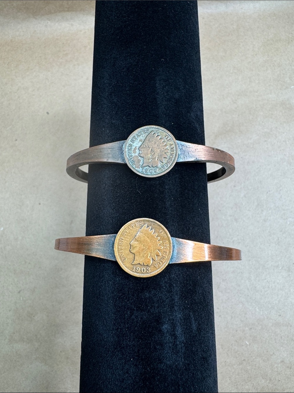 Vintage Coin Accent Copper Cuff Bracelets- Set of 2 Indian Head Cent
